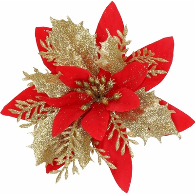 SPRINGOS Vánoční hvězda s klipem 13x13 cm zlato-červená CA0729-XG – Zboží Dáma