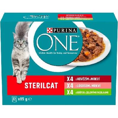 Purina ONE Sterilised hovězí losos krůta ve šťávě 12 x 85 g