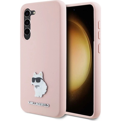 Karl Lagerfeld Silicone Samsung Galaxy S23 Růžový Choupette kovový odznak KLHCS23SSMHCNPP