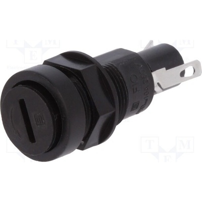 SCHURTER 0031.1381 Zásuvka; 5x20mm; 10A; 250VAC; FIO; na panel; černá; UL94V-0; IP40