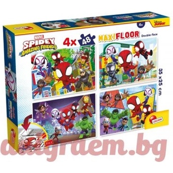 Lisciani Пъзел LISCIANI 100378 - 4 x 48 части - Спайдърмен, Spiderman, двулицеви пъзели (LI100378)