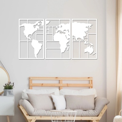 dřevo života Dřevěná mapa světa GEOMETRY Zvolte barvu dekoru: Bílá, Velikost map: 90x48