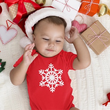 Image 1 of Червено бебешко боди Snowflake