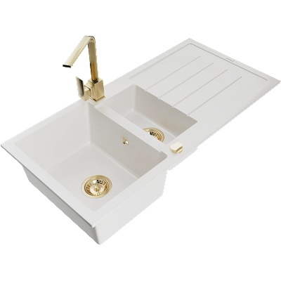 Mexen Andres гранитна мивка с 1, 5 камери и отцедник и кухненски смесител Rita, бял - 6515-20-670300-50 (6515-20-670300-50)