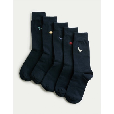 Marks & Spencer 5 чифта чорапи Cool & Fresh, с висок дял памук и мотив на динозавър Marks & Spencer военноморско синьо Marks & Spencer | Sin | МЪЖЕ | 6-8.5