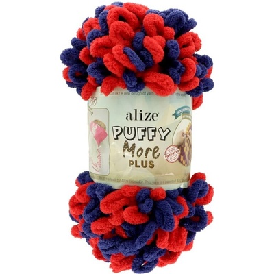 Alize Puffy More Plus 8009 červená s tmavě modrou barvou