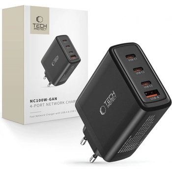 Зарядно Tech- Protect NC100W-GAN charger network GaN 3x USB-C PD 100W / USB-A QC 3.0 - black (9490713935101)