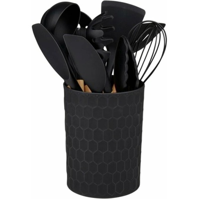 ALPINA Kuchyňské náčiní s bambusovou rukojetí ve stojanu 12 ks 32 cm černá ED-233243 – Zboží Dáma