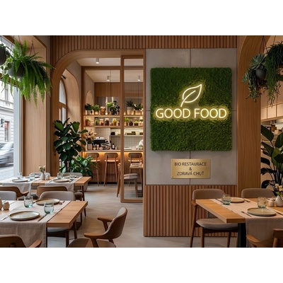 Mechový Obraz s Neonem Neonové Logo na Míru Designová Reklama do Restaurace, Baru i Kanceláře Moss & Neon Sign Výběr Variant Varianta: 100x50cm