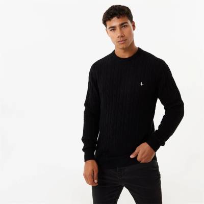 Jack Wills Пуловер Jack Wills Marlow Merino Wool Blend Cable Knitted Jumper - Black