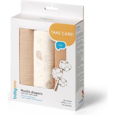 BABYONO Pleny mušelínové Super Soft Beige 70 x 70 cm 3 ks