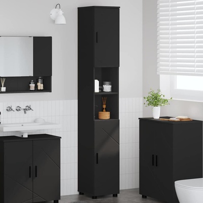 vidaXL Шкаф за баня Черно 30 x 35 x 192 см Инженерно дърво & Метал (883335)