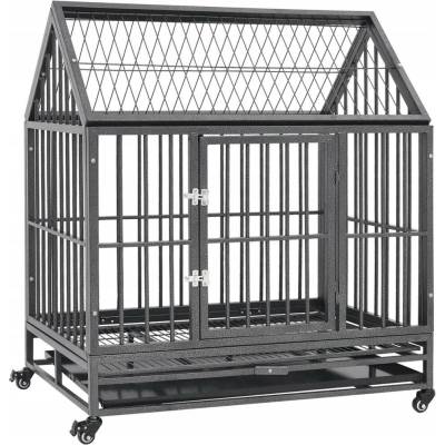 vidaXL Klec pro psy s kolečky a stříškou ocel 92 x 62 x 106 cm