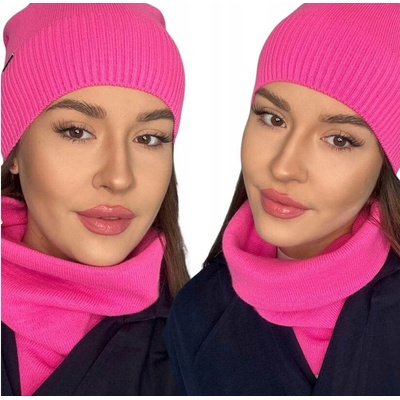 Fashionweek Dámská sada čepice + nákrčník S2917 Růžový neon