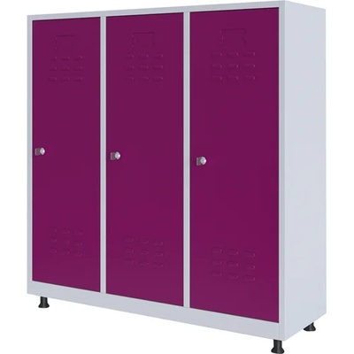 RFG Гардероб, метален, троен, с три врати, 120 х 40 х 120 cm, бял, с лилави врати