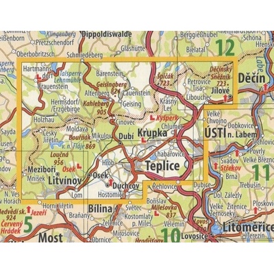 KČT 06 Kušné hory, Teplicko - nástěnná turistická mapa 60 x 90 cm Varianta: bez rámu v tubusu, Provedení: laminovaná mapa v lištách