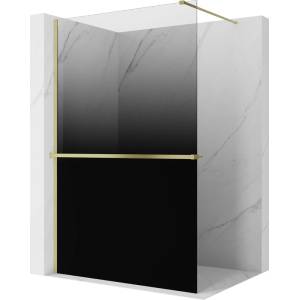 Mexen Kioto+ душ параван с рафт Walk-in 150 x 200 см, омбре черен 8 мм, златна четка (800-150-121-55-76)