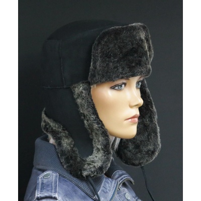 Špongr Kožešinová ušanka z odlehčené španělské jehnětiny černá + melírovaný vlas kožešiny SE48M