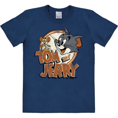 CurePink: pánské tričko Tom and Jerry: Logo modré