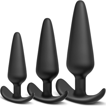 Image 1 of SuperLove Silicone Anal Plug Training Set for Beginners & Advanced Black