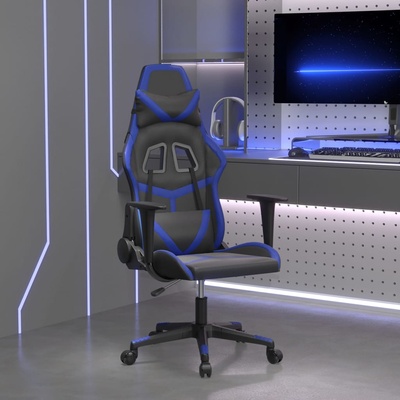 vidaXL Гейминг стол, черно и синьо, изкуствена кожа (3143665)