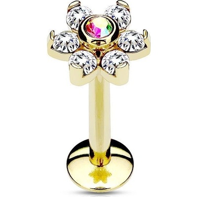 Šperky4U zlacený piercing do brady labreta kytička LB1077-1208