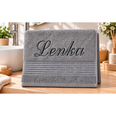 Bellatex ručníkový pásek s vyšívaným jménem šedý 70 x 140 cm