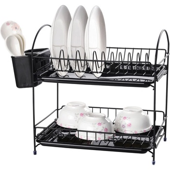 Rosberg Сушилник за съдове Rosberg R53000E, 34 см, С 2 тави, Поставка за прибори, Черен (55R53000EB)