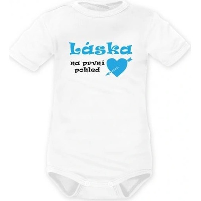 DEJNA Body krátký rukáv Láska na první pohled bílé modré srdíčko