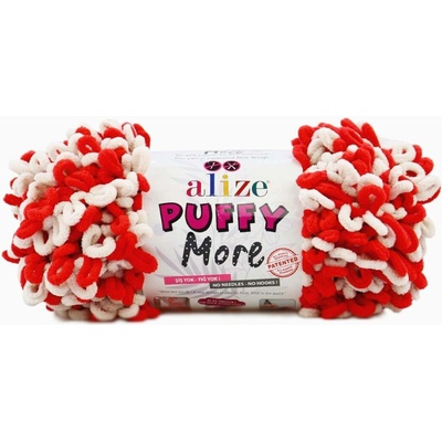 Alize příze Puffy More 6286 krémová a červená