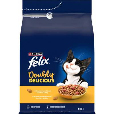 Felix Double Delicious Suché krmivo pre mačky s kuracou a morčacou príchuťou 3 kg