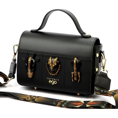 Čierna menšia dizajnová kožená kabelka Ego Totemic