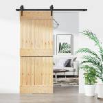 vidaXL Преплъзваща се врата Естествено и черно 85 x 210 cm (3445123)