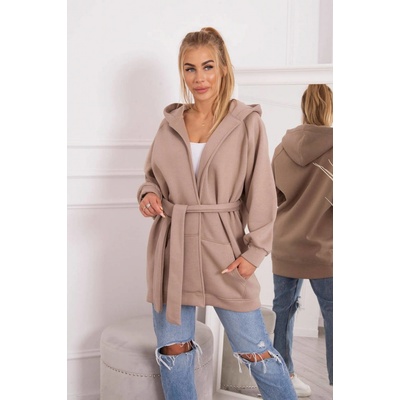 Fashion week Zateplená mikina parka s kapuci v pase zavazovaná K9364 Béžový