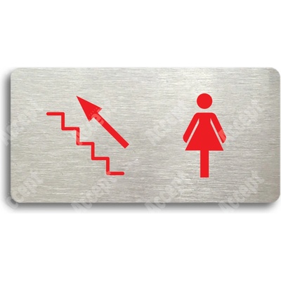 ACCEPT Piktogram WC ŽENY VLEVO NAHORU - stříbrná tabulka - barevný tisk bez rámečku