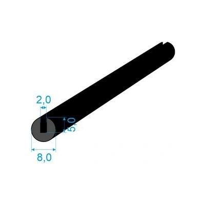 1468082 Pryžový profil kruhový, průměr 8mm, drážka 2mm, 70°Sh, EPDM, -40°C/+100°