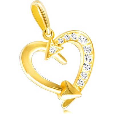 Šperky Eshop Diamantový přívěsek ze žlutého zlata kontura srdce zdobená šípy čiré brilianty S3BT506.13