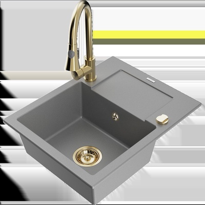 Enzo гранитна мивка с 1 отделение с отцеждател и кухненски смесител Elia, сив - 6506-71-670101-50 (6506-71-670101-50)