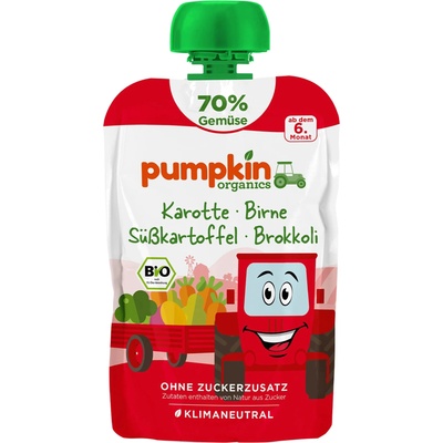 Pumpkin Organics Био пюре Pumpkin Organics - Пауч с морков, круша и сладък картоф, 100 g (210707)