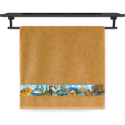 Veba ručník NORA tisk cesta za dobrodružstvím okrová 50 x 100 cm