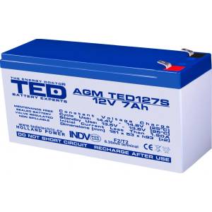 Ted electric Оловна батерия TED ELECTRIC, AGM, 12V, 7Ah, 151- 65- 94 mm, Терминал2 (TED-12V-7AH-AGM)