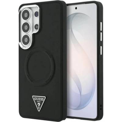 CG Mobile Samsung S26 Ultra GUESS Ембосиран пръстен с триъгълно лого MAGSAFE Силиконов протектор за телефон, устойчив на удар, магнитен, ЧЕРЕН (GUHMS26LPSDTSCMK)