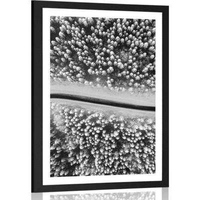 Plakát s paspartou pohled na zimní krajinu v černobílém provedení - 40x60 silver