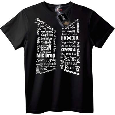 NOONEBRAND Тениска с песни на BTS в сърце - 2XL, Black
