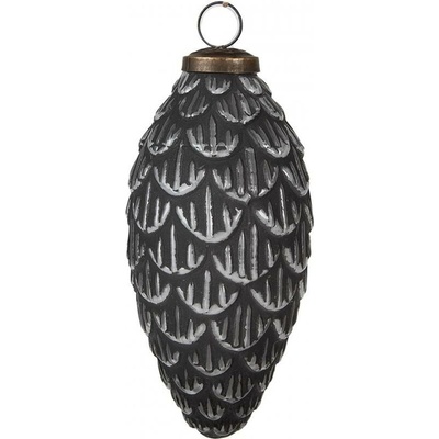 Clayre & Eef Set 4ks šedo-stříbrná skleněná vánoční ozdoba šiška - 8*15 cm
