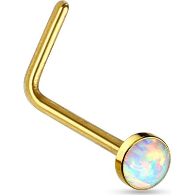 Šperky4U zlacený zahnutý piercing do nosu opál N0013