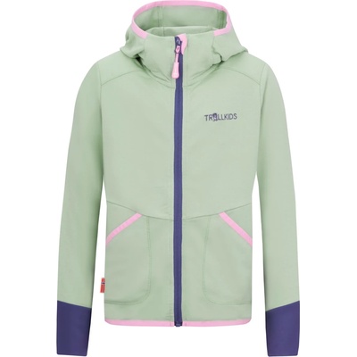 TROLLKIDS Детско поларено яке Trollkids Girl's Saltfjord Jacket Training jacket - Pistachio Green / Wild Rose / Violet Blue - размер 128 (EU) (704-3537-0416)