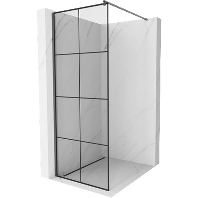 Mexen Kioto Преграда за душ Walk-in 90 x 200 см, черна решетка 8 мм, четкано gun gray - 800-090-101-66-77 (800-090-101-66-77)