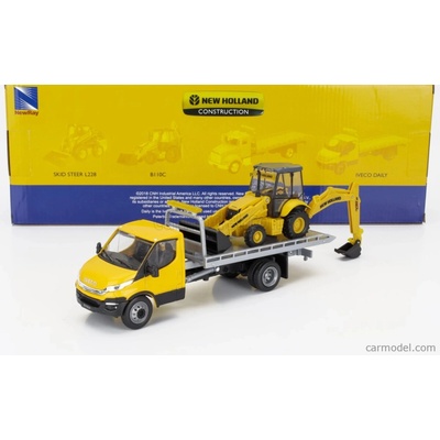 Newray Iveco fiat Daily Roll-off Pianale 2023 With Accessories + New Holland B110c Ruspa Gommata Scraper Tractor Žlutá Černá 1:36