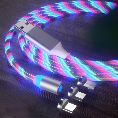 Techsuit Заряден кабел 3в1 LED - USB тип C, MicUSB, Lightning - 1 м - Бяла KP27201 (27201)